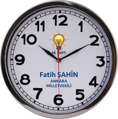 Parlak Kromaj Çerçeve Duvar Saati 40 Cm